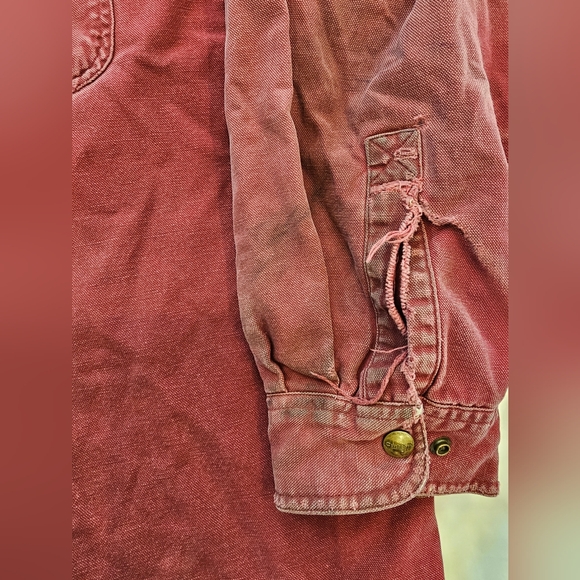 Vintage Distressed Carhartt Canvas Button Up Work Jacket Maroon - Picture 5 of 8
